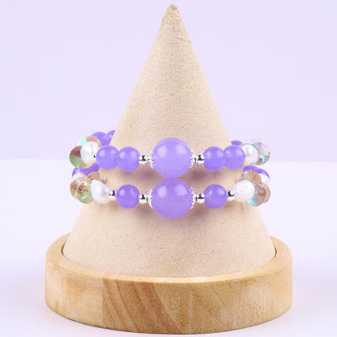 8MM Purple Chalcedony Bead Natural Handmade Crystal Bangle FJHDPCB001