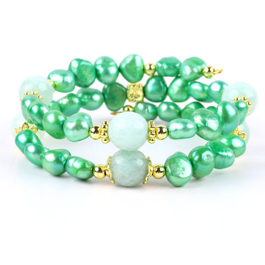 8MM Green Pearl Bead Natural Handmade Pearl Bangle FJHPDGB001