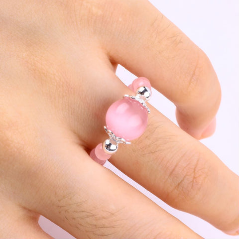 4MM Rose Cat's Eye Bead Natural Handmade Crystal Adjustable Ring FJHRCR001