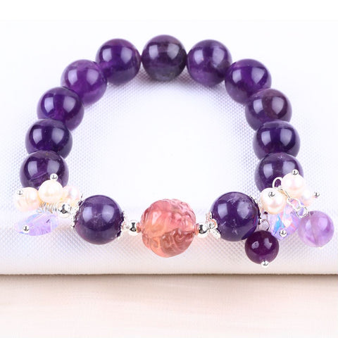 14MM Dark Amethyst Bead Natural Handmade Crystal Bracelet FJHAB002