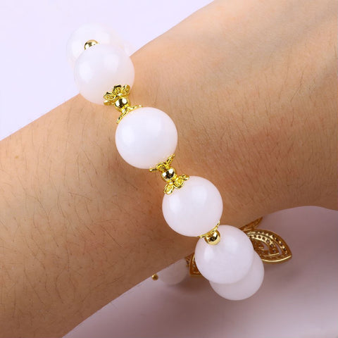 14MM White Agate Bead Natural Handmade Crystal Bracelet FJHWB001