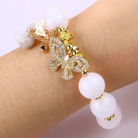 14MM White Agate Bead Natural Handmade Crystal Bracelet FJHWB001