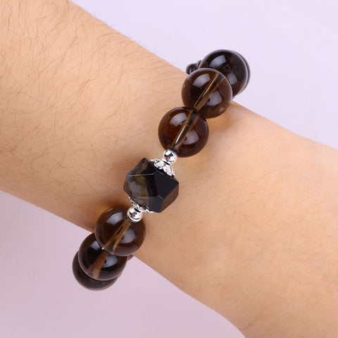 14MM Smoky Quartz Bead Natural Handmade Crystal Bracelet FJHSB002