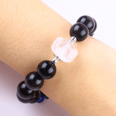 14MM Black Obsidian with Heart Bead Natural Handmade Crystal Bracelet FJHBBOO1