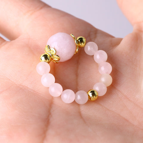 4MM+10MM Rose Quartz Beads Natural Handmade Crystal Adjustable Ring FJHRQR001