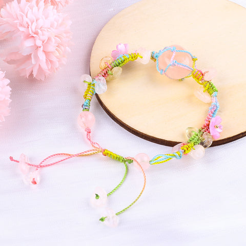 Random Stones with Flower chips Natural Handmade Crystal Adjustable Braided Macrame Tassels Bracelet FJHFTB001