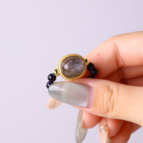 4MM Purple Tiger Eye Beads Natural Handmade Crystal Adjustable Ring FJHPTR001