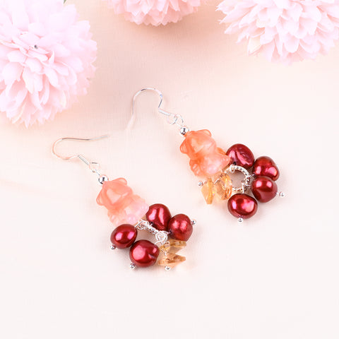 11g/pc Yanyuan Agate with Pearl Bead Natural Handmade Crystal Earrings FJHPYE001