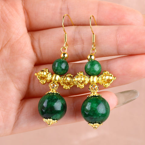 21g/pc Green Jadeite Bead Natural Handmade Crystal Earrings FJHMGJE001