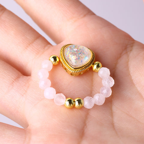 4MM Light Pink Faceted Beads Natural Handmade Crystal Adjustable Ring FJHLPR001