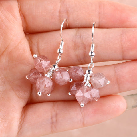 14g/pc Strawberry Quartz Bead Natural Handmade Crystal Earrings FJHMSQE001