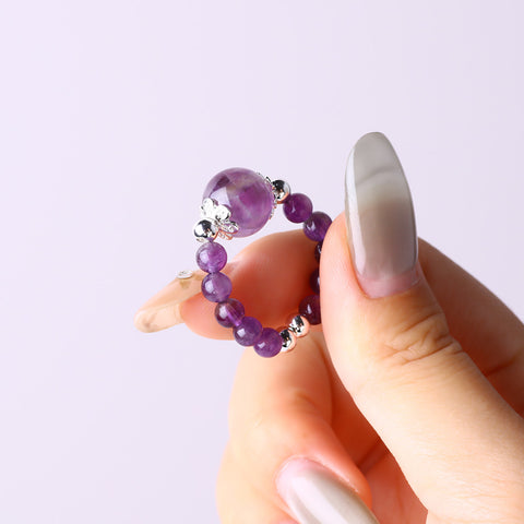 4MM Amethyst Bead Natural Handmade Crystal Adjustable Ring FJHAR001