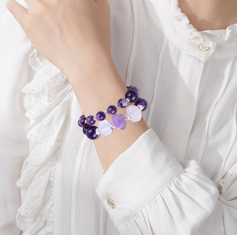 10MM+12MM Amethyst   Multi-Layer Bead Natural Handmade Crystal Bracelet FJHMA001