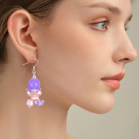 15.5g/pc Purple Chalcedony Bead with Pink Baroque Pearls Natural Handmade Crystal Earrings FJHPCE001