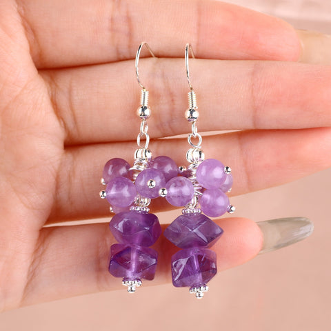 18g/pc Amethyst Bead Natural Handmade Crystal Earrings FJHNAE001