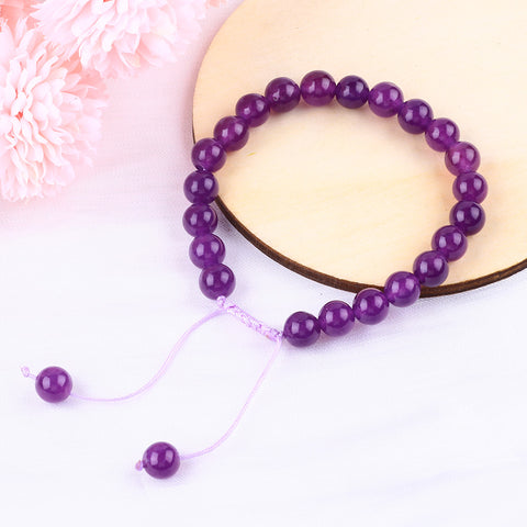 8MM Purple Round Beads Natural Handmade Crystal Adjustable Braided Macrame Tassels Bracelet FJHPRAB001