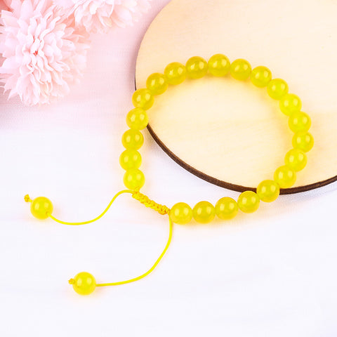 8MM Yellow Chalcedony Round Beads Natural Handmade Crystal Adjustable Braided Macrame Tassels Bracelet FJHYRB001