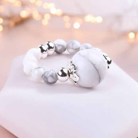 4MM Howlite Beads Natural Handmade Crystal Adjustable Ring FJHHR001