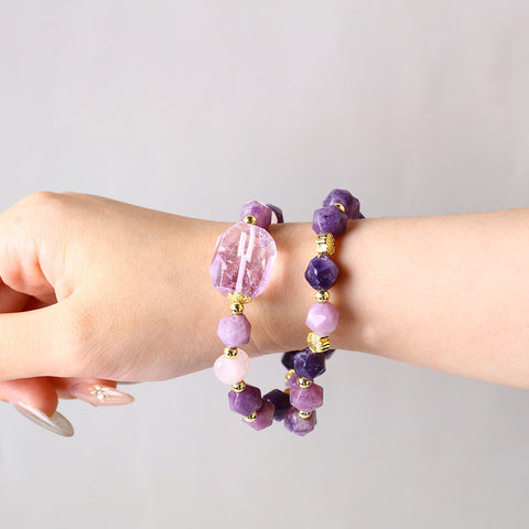 8MM+14MM Purple Mica Bead Multi-Layer Natural Handmade Crystal Bracelet FJHMPMB001