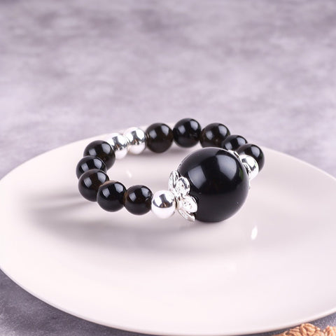 4MM obsidian Beads Natural Handmade Crystal Adjustable Ring FJHOR001