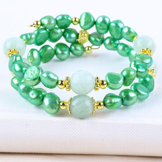 8MM Green Pearl Bead Natural Handmade Pearl Bangle FJHPDGB001