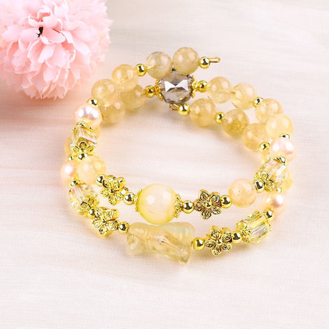 8MM Citrine Bead Natural Handmade Crystal Bangle FJHDCB001