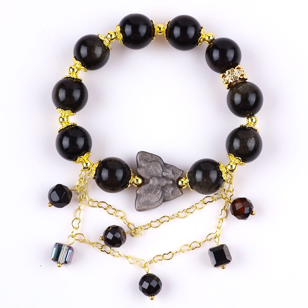 12MM Golden Obsidian Bead Natural Handmade Crystal Bracelet FJHOB001