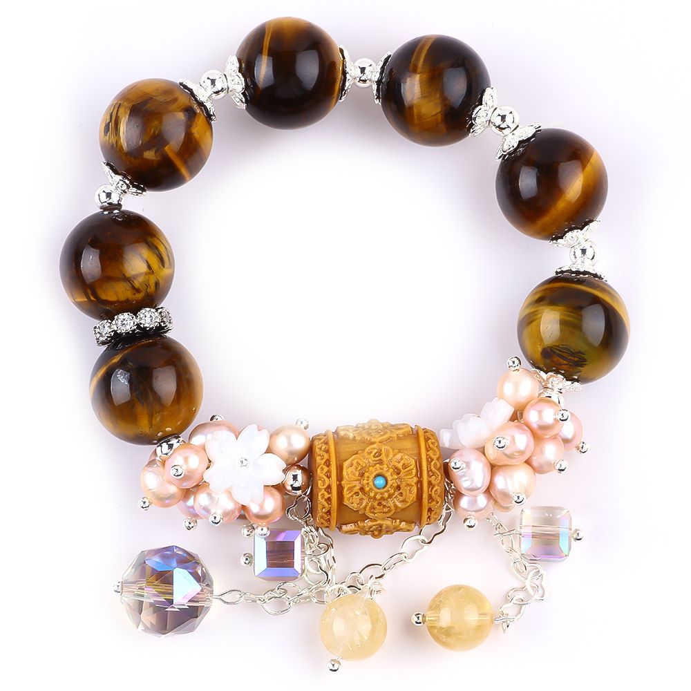 14MM Tiger Eye Bead Natural Handmade Crystal Bracelet FJHTB001