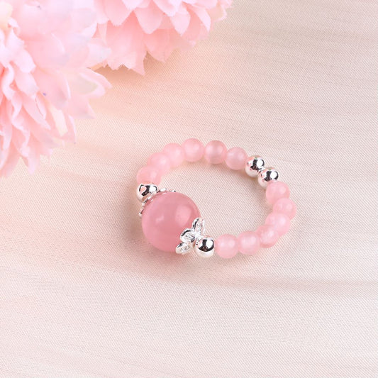 4MM Rose Cat's Eye Bead Natural Handmade Crystal Adjustable Ring FJHRCR001