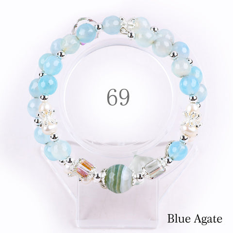 Natural Crystal Gemstone Handmade Stretchable Beaded Bracelet and Bangle(Exclusive Design) With Exquisite Gift Box