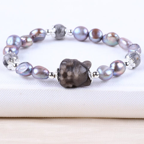 8MM Gray Baroque Pearls Natural Handmade Pearl Bracelet FJHPGB001