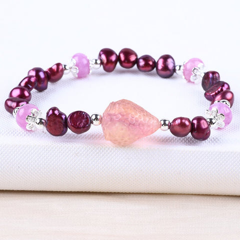 8MM Rose Baroque Pearls Natural Handmade Pearl Bracelet FJHPRB001