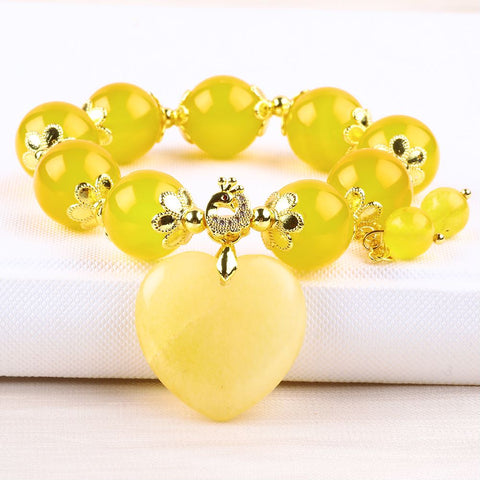 14MM Yellow Chalcedony Bead Natural Handmade Crystal Bracelet FJHYB001