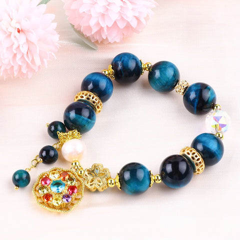 14MM Blue Tiger Eye Bead Natural Handmade Crystal Bracelet FJHBB001