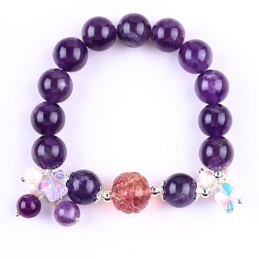 14MM Dark Amethyst Bead Natural Handmade Crystal Bracelet FJHAB002