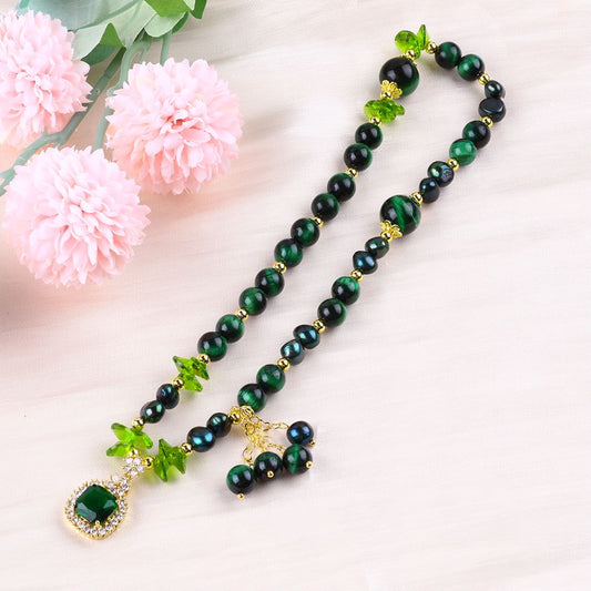 8MM Dark Green Tiger's Eye  Multi-Layer Bead Natural Handmade Crystal Bracelet FJHMGT001