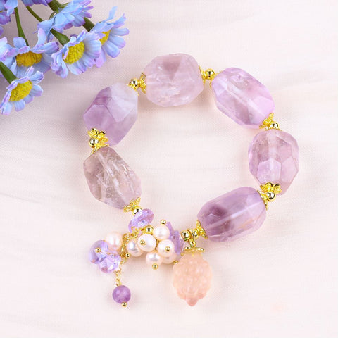 14MM Dream Amethyst Raw Bead Natural Handmade Crystal Bracelet FJHARB001