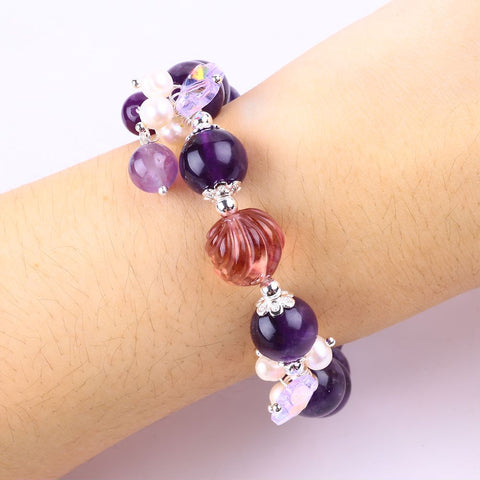 14MM Dark Amethyst Bead Natural Handmade Crystal Bracelet FJHAB002