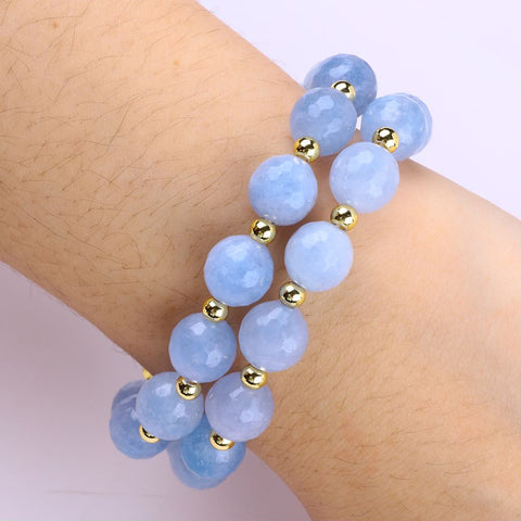 10MM+14MM Blue Chalcedony   Multi-Layer Bead Natural Handmade Crystal Bracelet FJHMB001