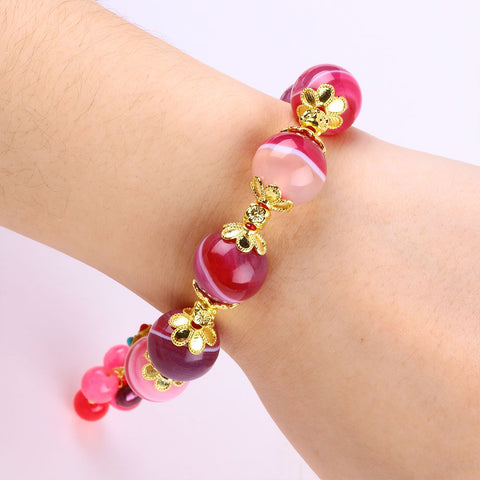 14MM Hot Pink Agate Bead Natural Handmade Crystal Bracelet FJHHPB001