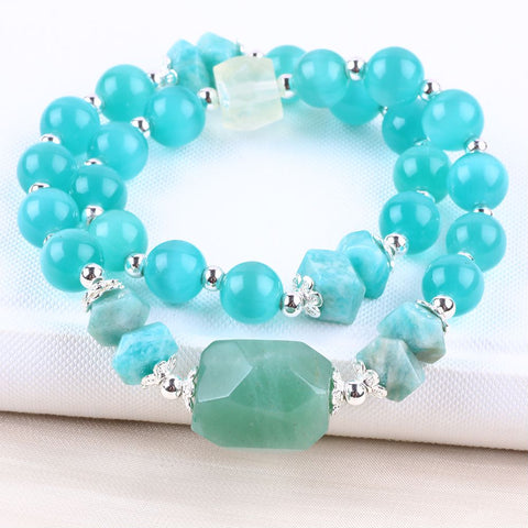 10MM+14MM Green Cat's Eye Multi-Layer Bead Natural Handmade Crystal Bracelet FJHMG001