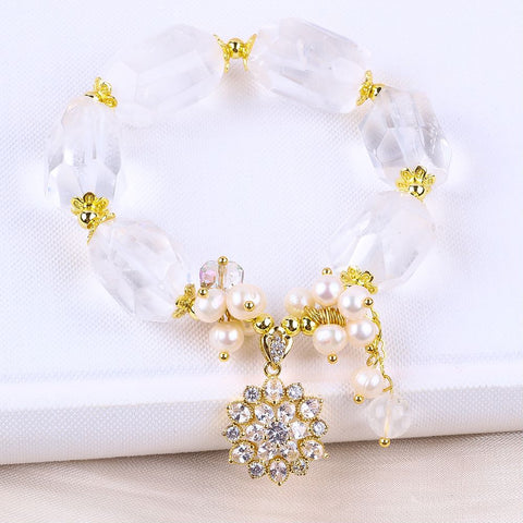 14MM Clear Quartz Raw Bead Natural Handmade Crystal Bracelet FJHQRB001