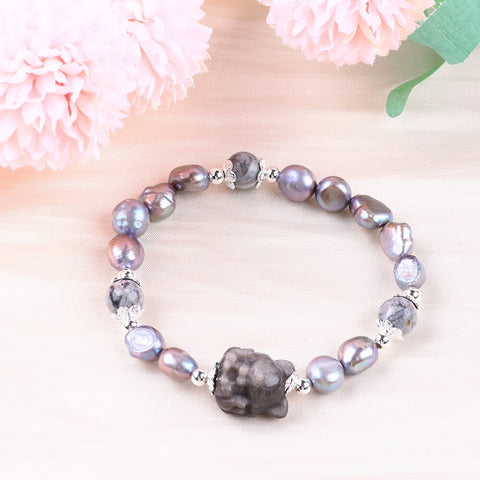 8MM Gray Baroque Pearls Natural Handmade Pearl Bracelet FJHPGB001