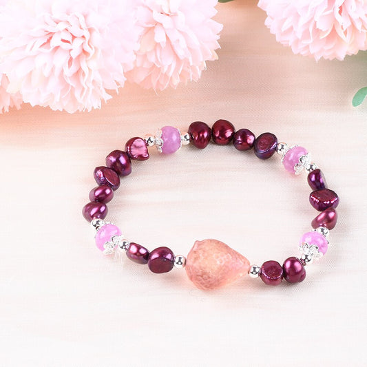 8MM Rose Baroque Pearls Natural Handmade Pearl Bracelet FJHPRB001