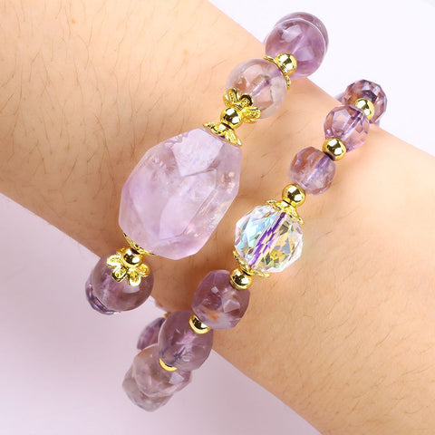 10MM+14MM Purple Multi-Layer Bead Natural Handmade Crystal Bracelet FJHMP001