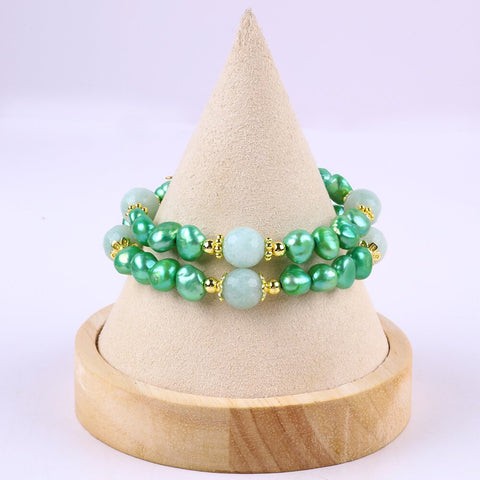 8MM Green Pearl Bead Natural Handmade Pearl Bangle FJHPDGB001