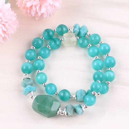 10MM+14MM Green Cat's Eye Multi-Layer Bead Natural Handmade Crystal Bracelet FJHMG001