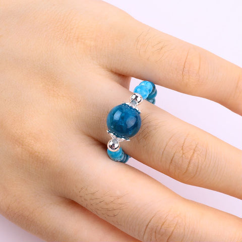 4MM Blue Apatite Bead Natural Handmade Crystal Adjustable Ring FJHBR001