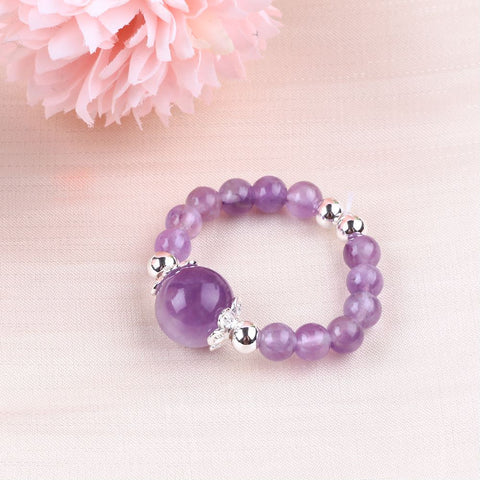 4MM Amethyst Bead Natural Handmade Crystal Adjustable Ring FJHAR001