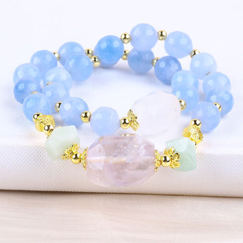 10MM+14MM Blue Chalcedony   Multi-Layer Bead Natural Handmade Crystal Bracelet FJHMB001